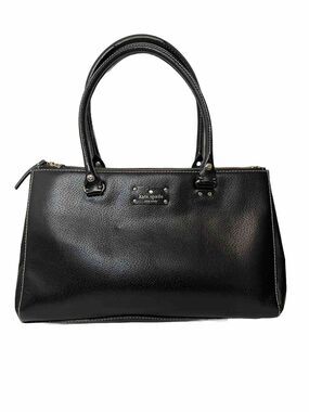 Kate Spade New York Black Pebble Leather Zipper Tote Bag Classic Purse Polka Dot